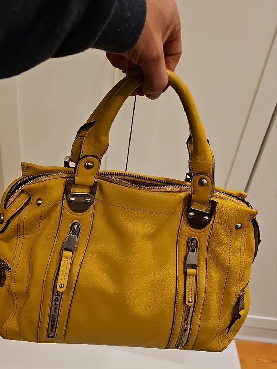 b. makowsky Yellow Leather Shoulder Satchel 15"x12"x4" - Picture 12 of 13